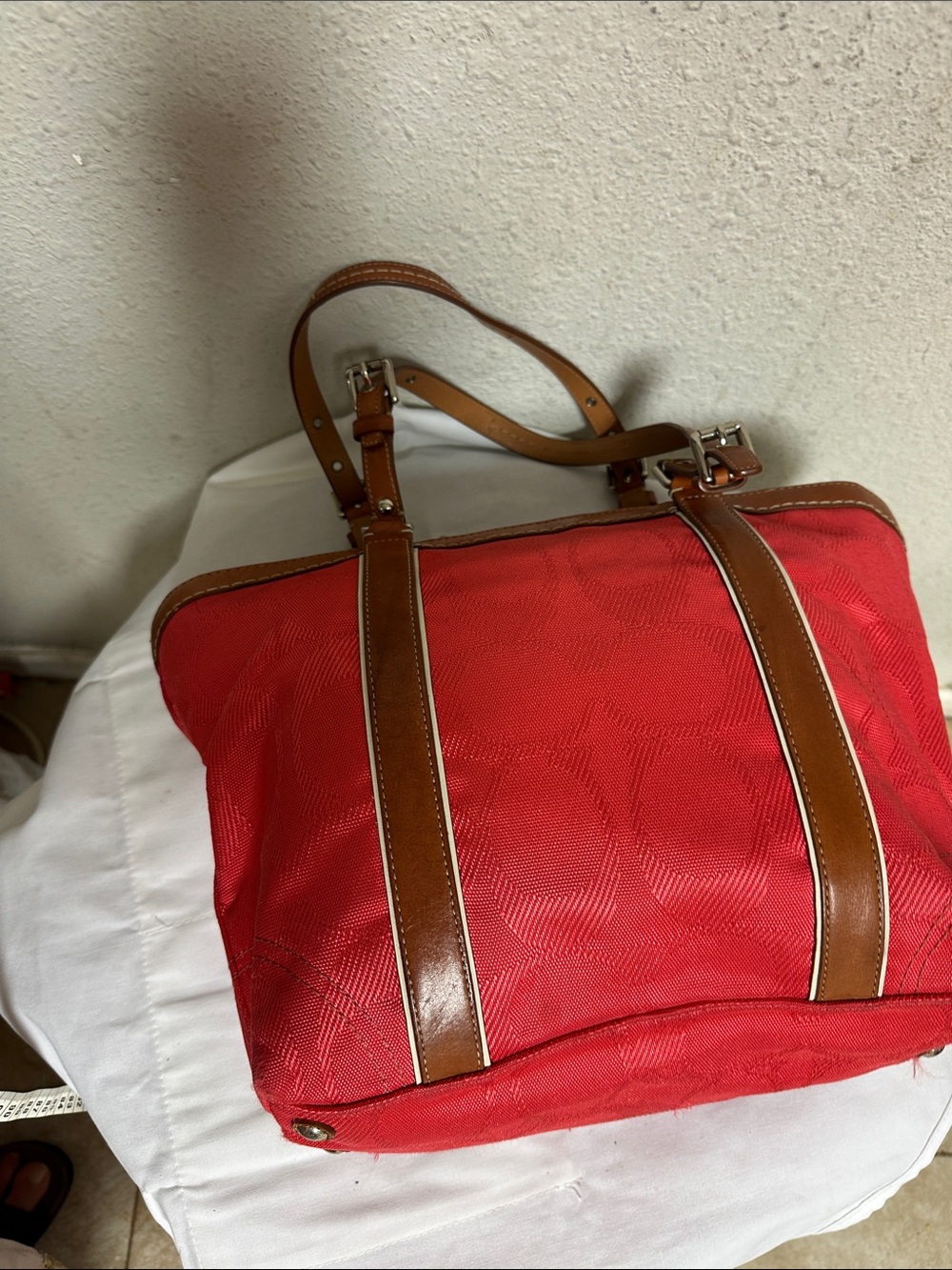 Coach Red Tote with Brown Leather Trim - Picture 8 of 16